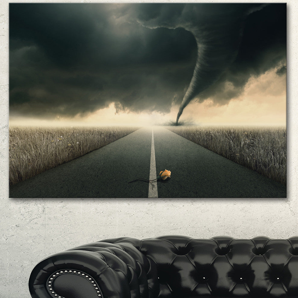 Yellow Rose on the Dark Road, Landscape Canvas Art Print, 60"x28"