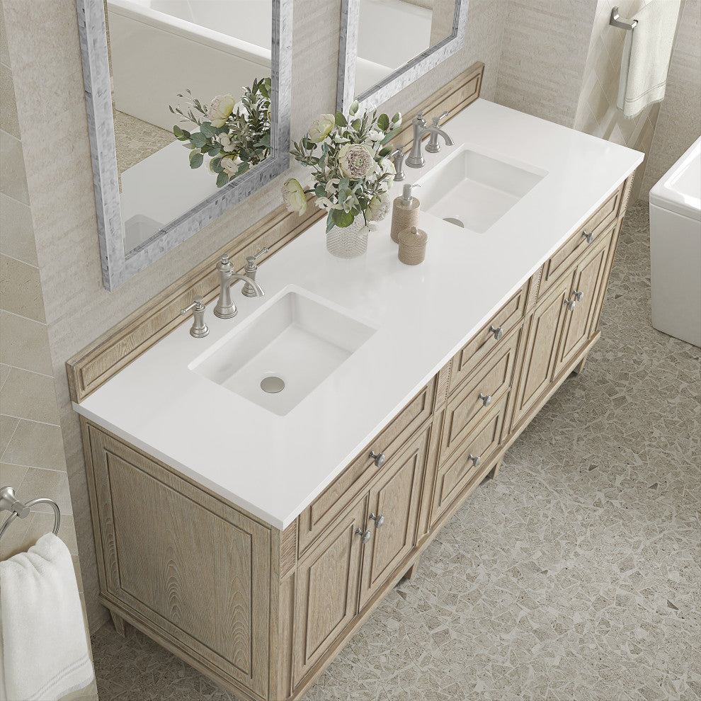 Lorelai 72" Double Vanity, Oak, 3 CM White Zeus Top