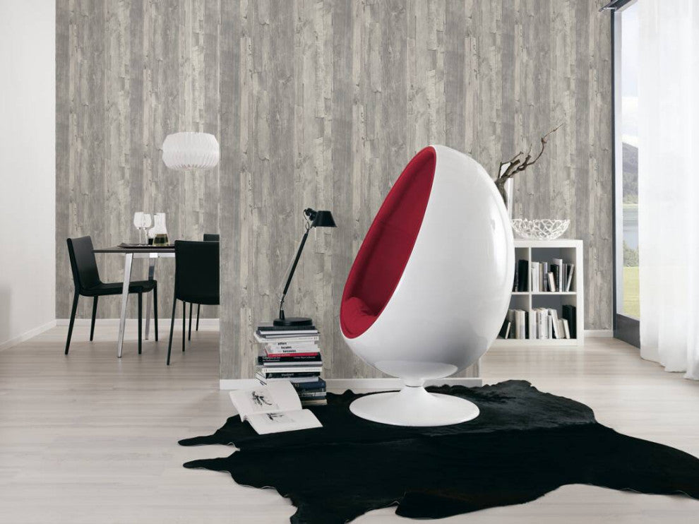 Faux Textured Wallpaper Wood, 954054, Gray Brown Beige, Sample