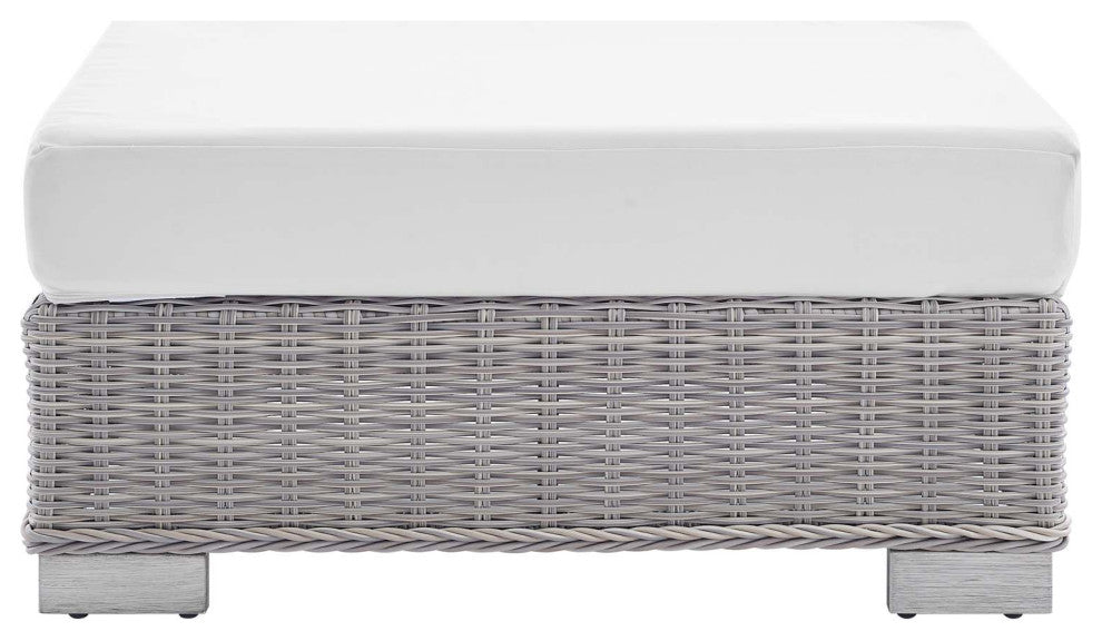 Lounge Chair Ottoman, Sunbrella, Rattan, Wicker, Gray White, Outdoor