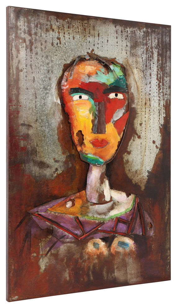 "Homme" Mixed Media Iron Hand Painted Faces Dimensional Wall Art