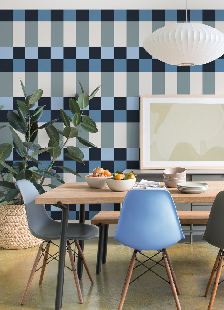 Emily Rayna Blue Framework Peel and Stick Wallpaper