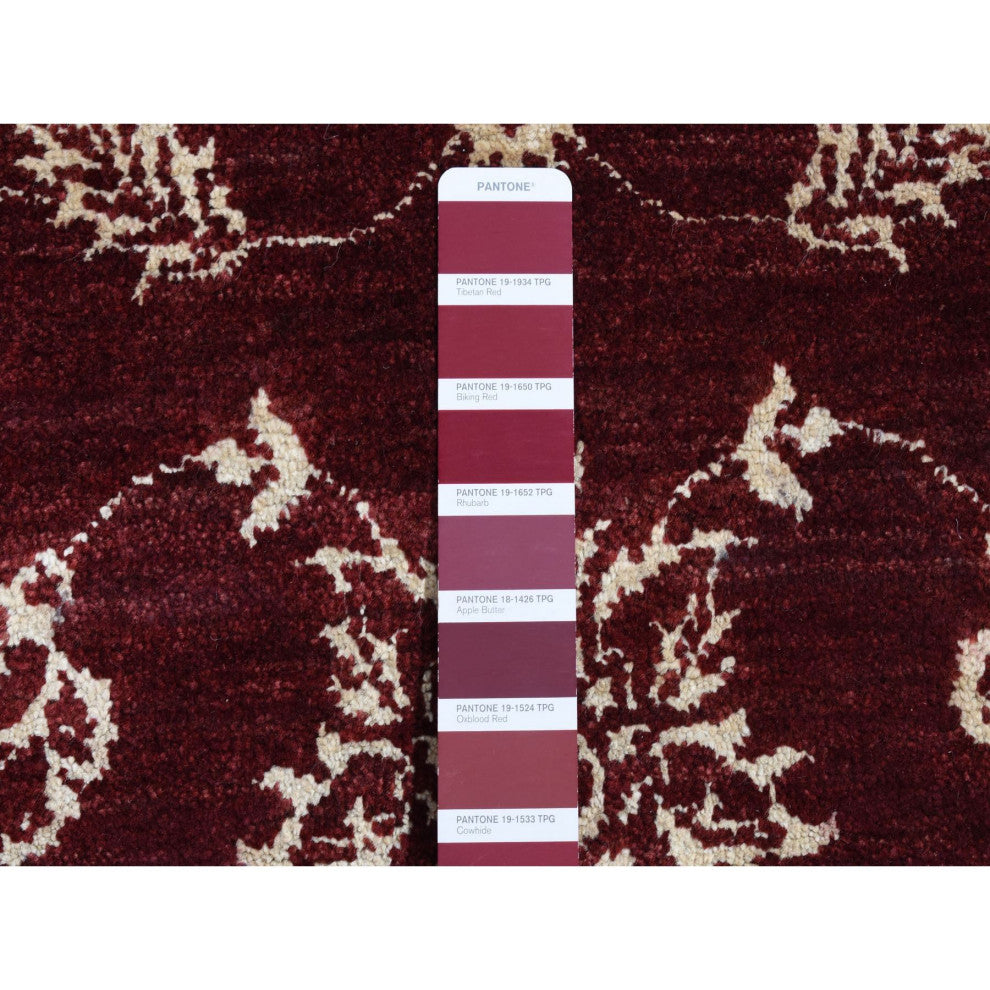 Sangria Red Pure Wool Abarasque Design Agra Hand Knotted Runner Rug 2'8" x 6'