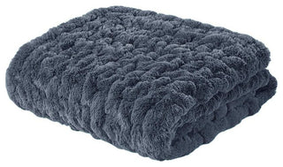 100% Polyester Machine Ruched Solid Long Fur Throw Slate Blue 50x60