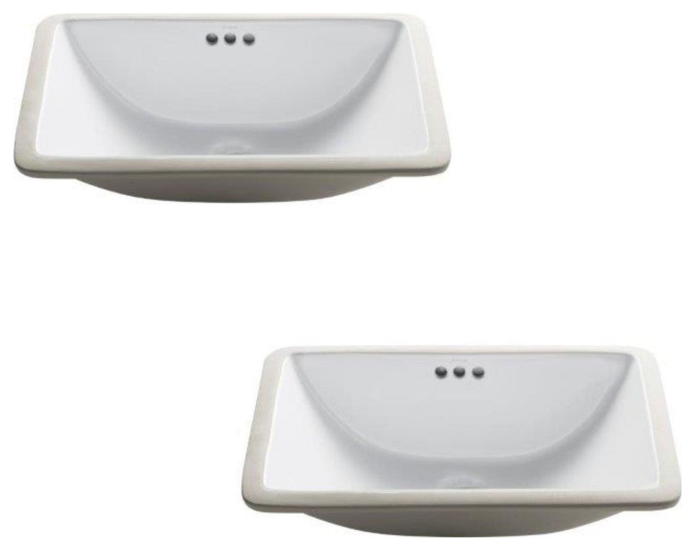 Elavo Regtangle Ceramic Undermount White Bathroom Sink, Set of 2