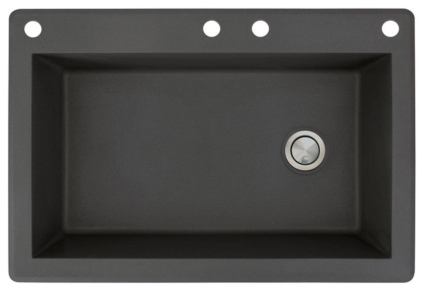 Radius 33" silQ Granite Drop-in Single Bowl Kitchen Sink with 4 Holes in Black