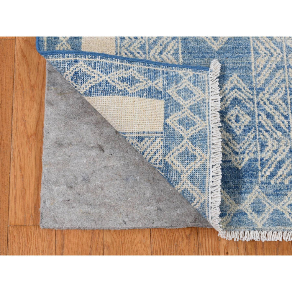 Medium Sapphire Blue, Pure Wool, Fine Peshawar Hand Knotted Rug, 7'10"x9'8"