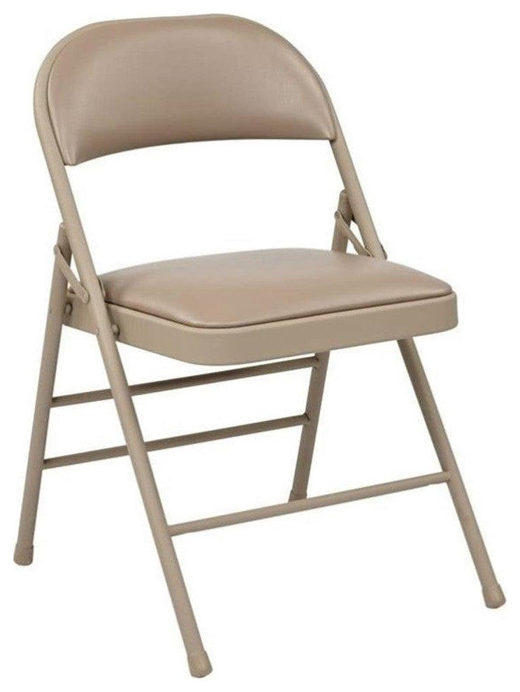 Set of 4 Folding Chair with Vinyl Seat in Tan Beige