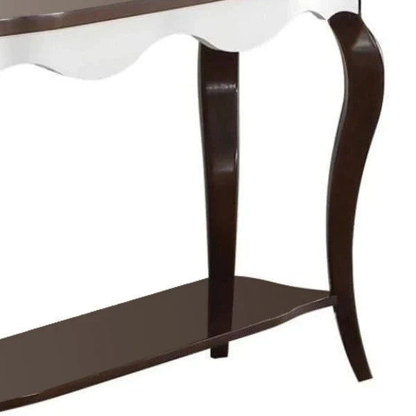 Benzara BM185767 Wooden Sofa Table with Cabriole Legs, Walnut Brown and White
