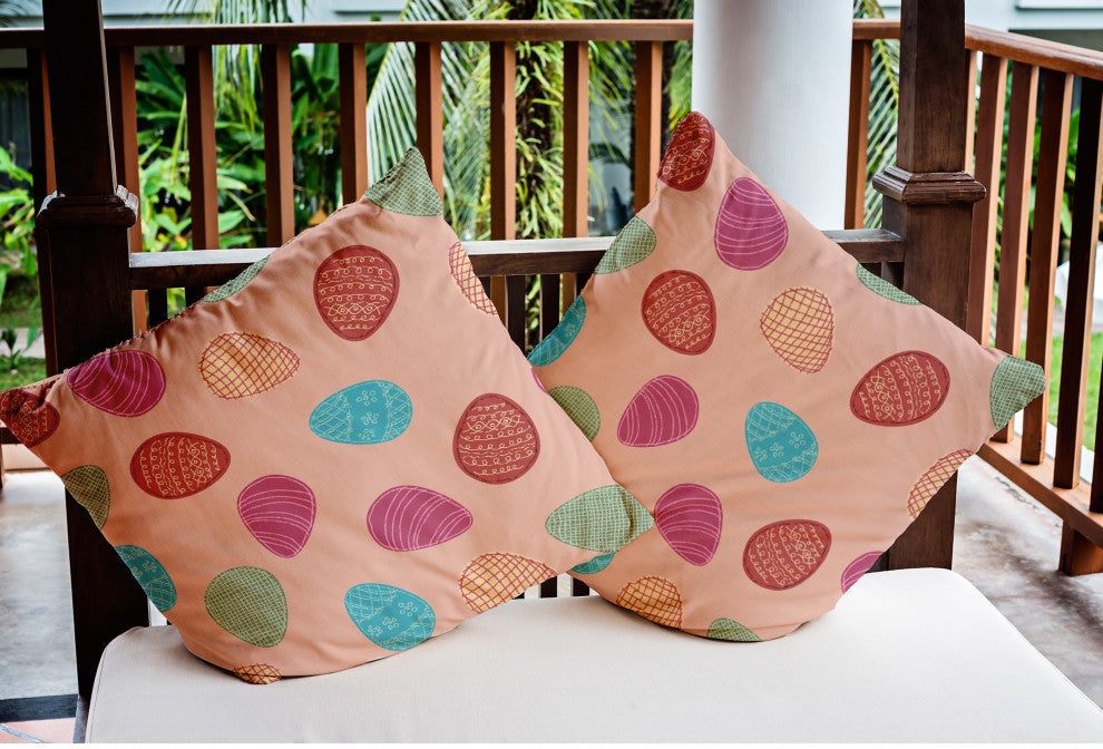 Egg Hunt Easter Indoor/Outdoor Throw Pillow, Sunwashed Red, 16x16"