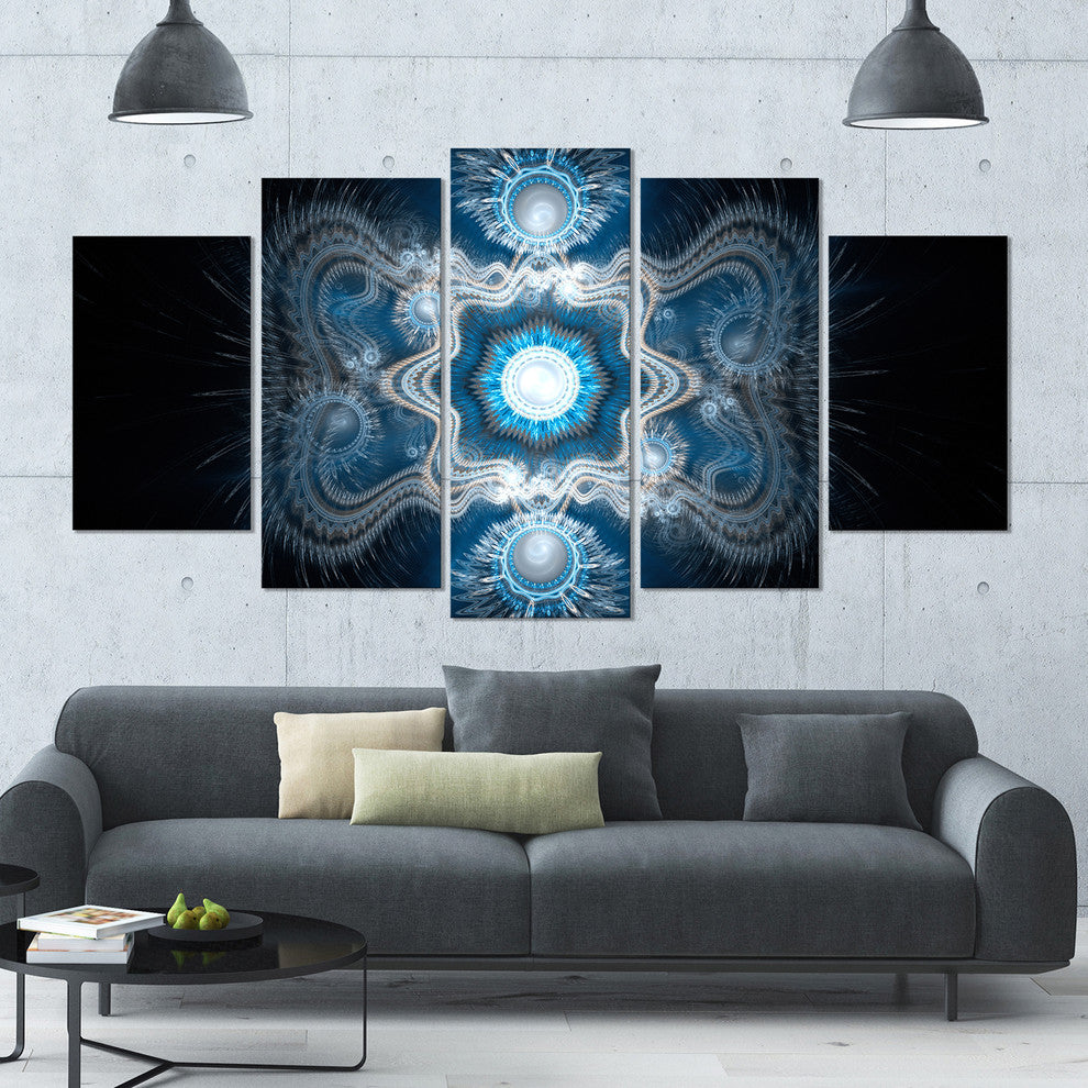 Cabalistic Clear Blue Texture, Contemporary Canvas Art Print, 60"x32", 5 Panels