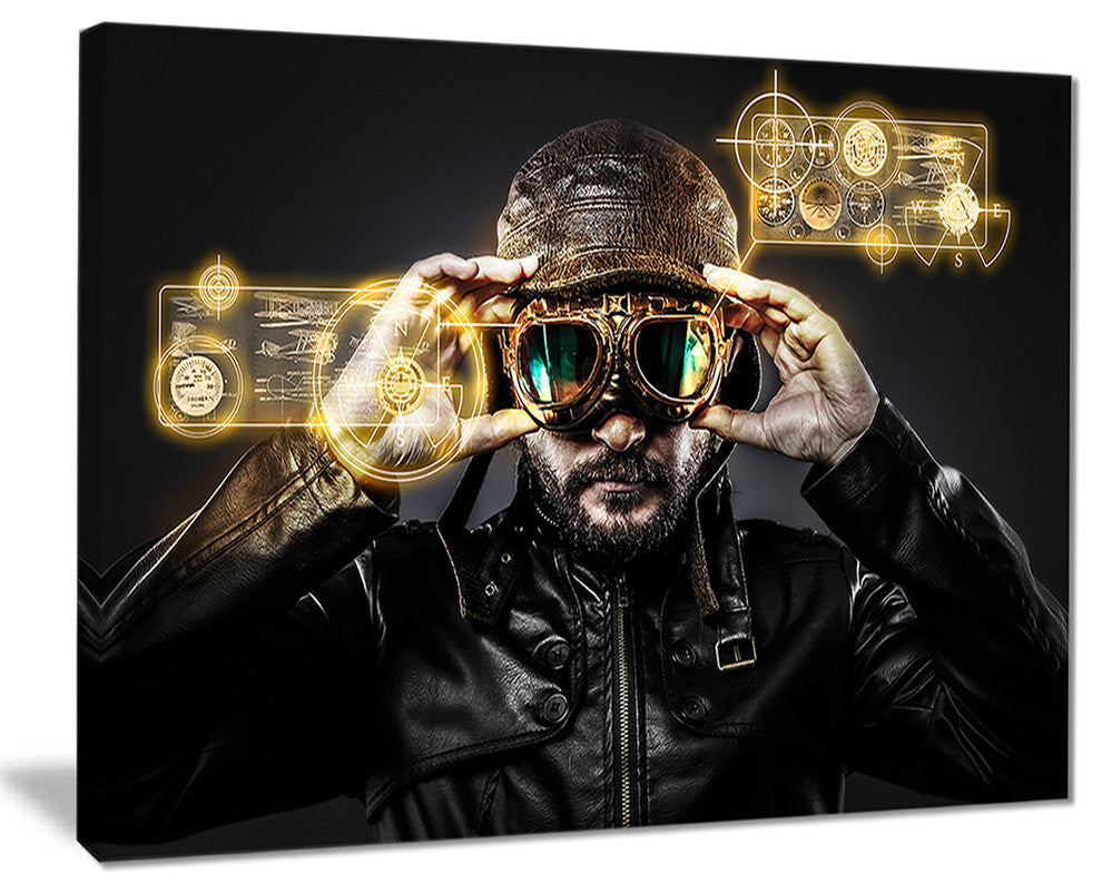 "Fighter Pilot With Hat and Glasses" Portrait Digital Art Canvas Print