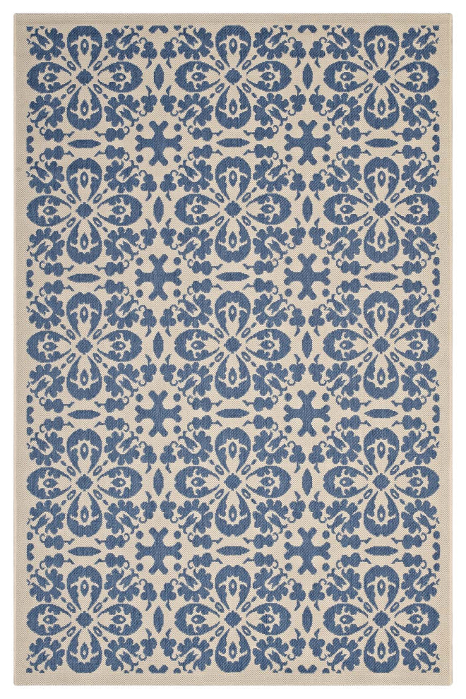 Ariana Vintage Floral Trellis 9x12 Indoor and Outdoor Area Rug, Blue and Beige