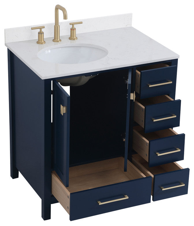 Iris 32" Single Bathroom Vanity, Blue With Backsplash
