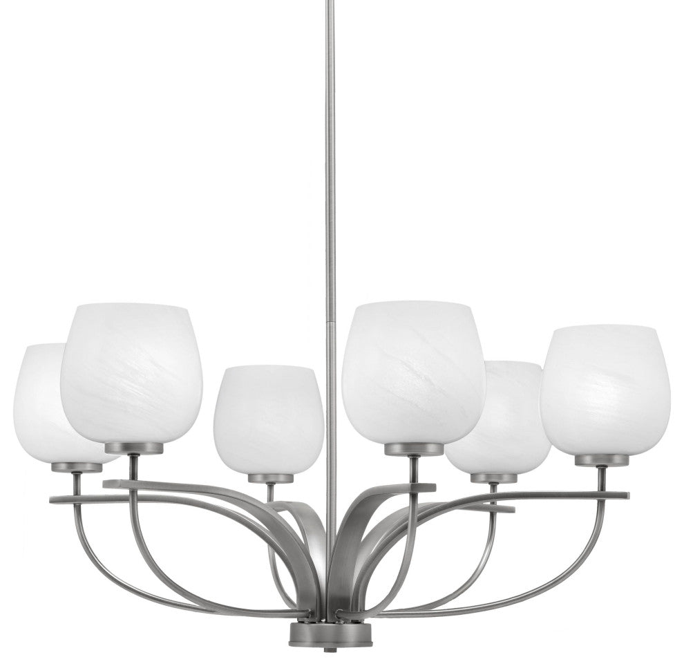 Cavella 6-Light Chandelier, Graphite, 6" White Marble Glass