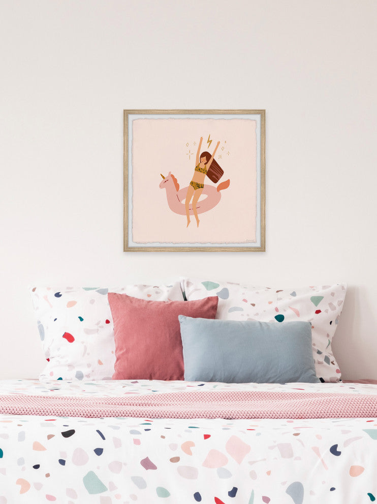 "Unicorn Floater" Framed Painting Print, 12x12