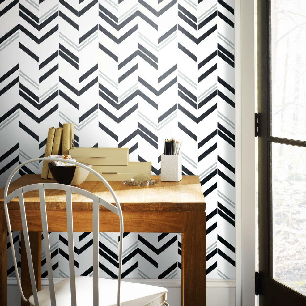 Black & Grey Chevron Stripe Peel & Stick Wallpaper