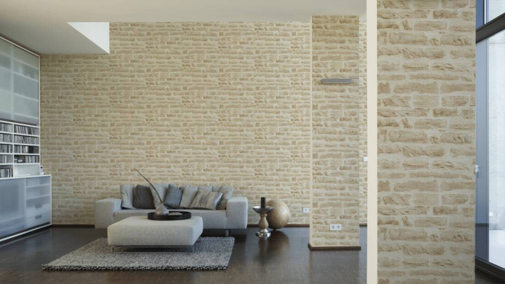 Textured Wallpaper Brick Rustic, 355802, Beige Cream, Sample