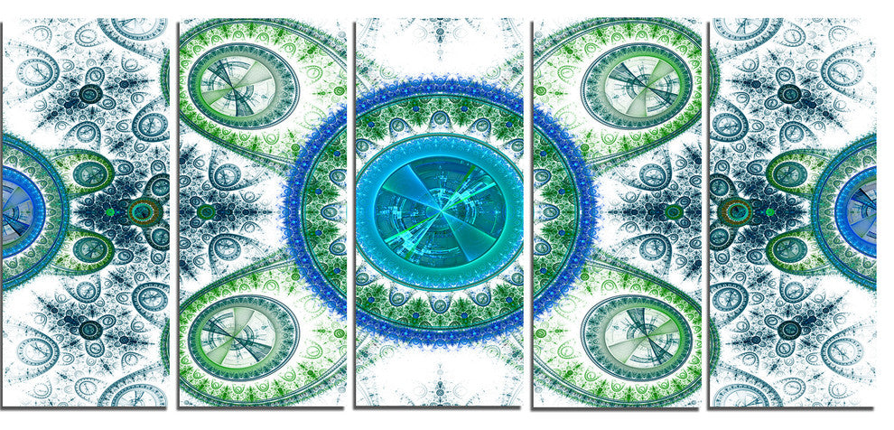 Blue Psychedelic Relaxing Art, Abstract Canvas Art Print, 60"x28", 5 Panels