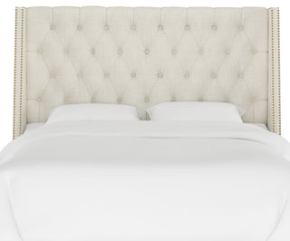 Williams Full Nail Button Wingback Headboard, Linen Talc