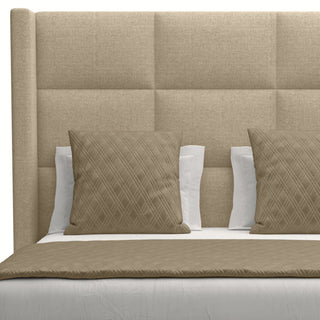 Nativa Interiors Aylet Square Tufted Bed, Flax, Queen, Medium 67"