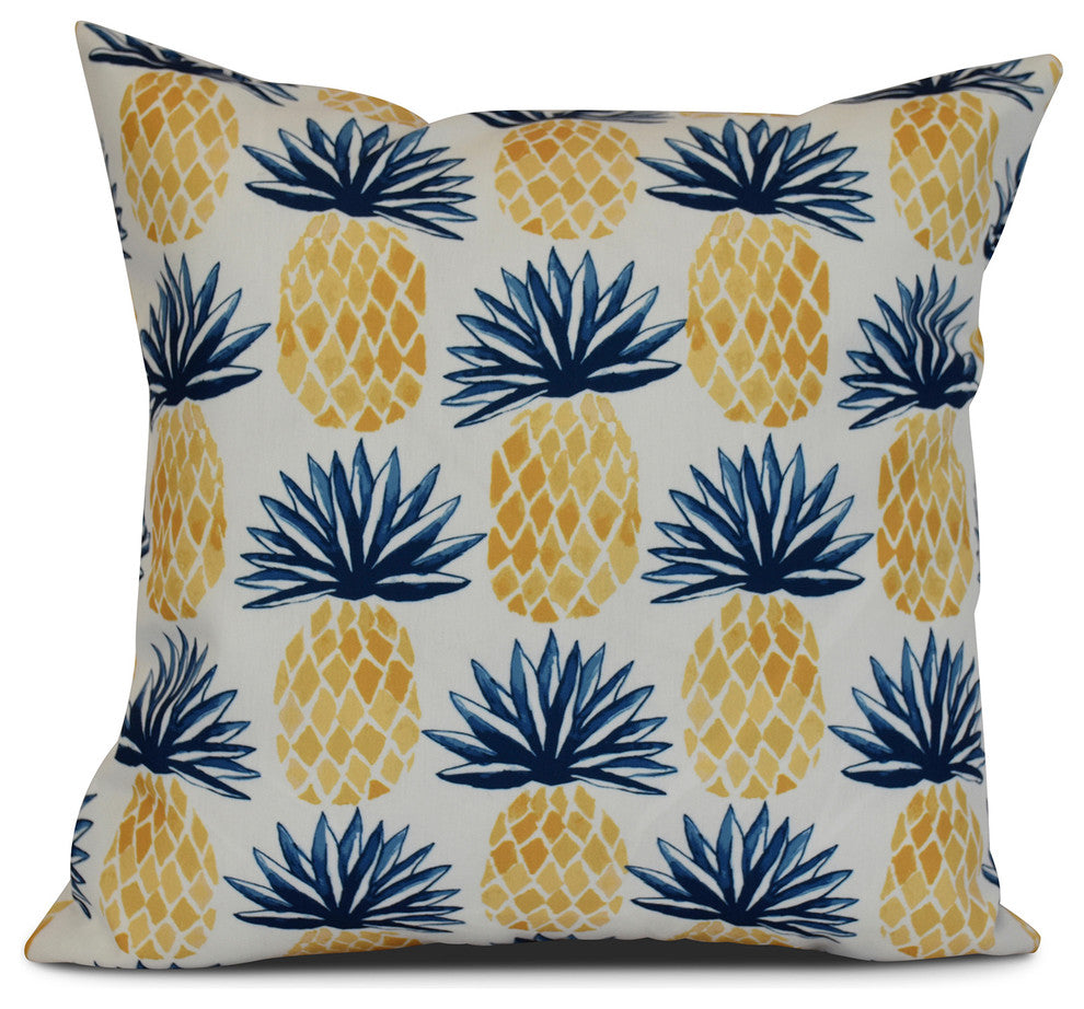 16x16", Pineapple Stripes, Geometric Print Outdoor Pillow, Blue