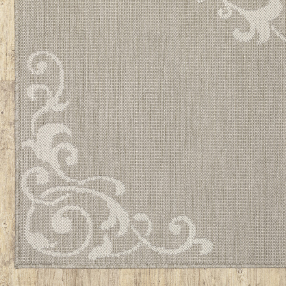 Parlan Floral Medallion Indoor-Outdoor Area Rug, Gray, 3'3"x5'