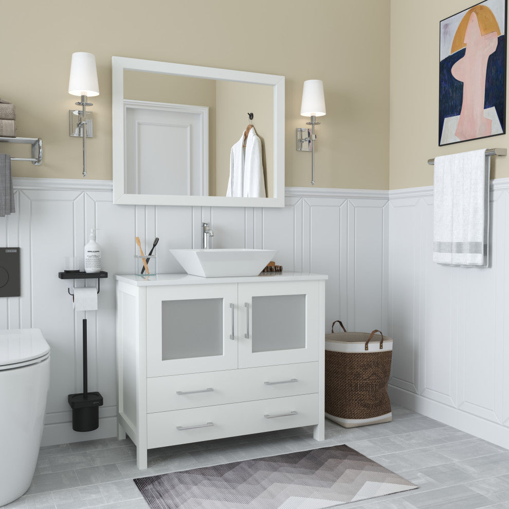 Vanity Art Vanity Set With Vessel Sink, White, 36", Led Sensor-Switch Mirror