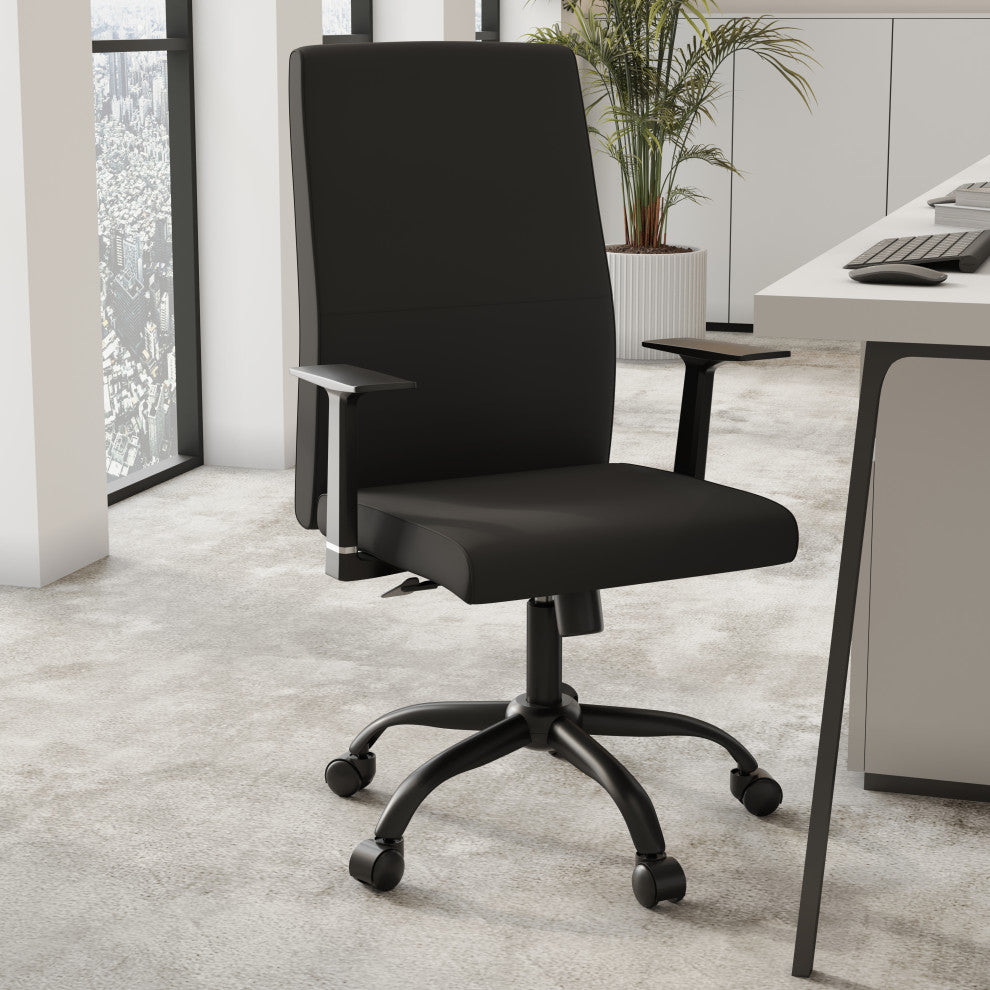 LeisureMod Evander Leather Office Chair With Adjustable Height, Black