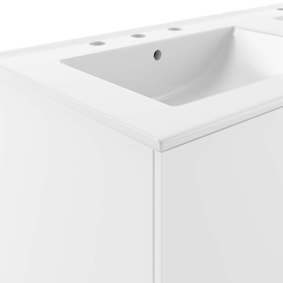 Double Sink Vanity Cabinet, White, Ceramic, Melamine, Modern, Hotel Bathroom