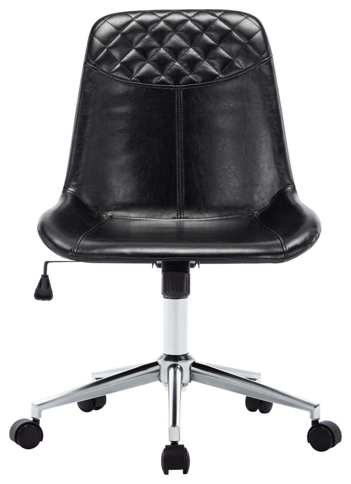 Faux Leather Black Base Swivel Desk Chair, Black