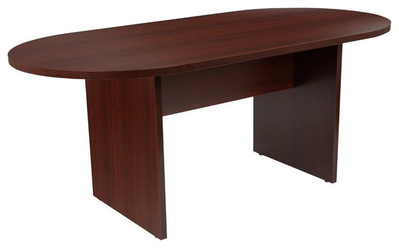 5-Piece Oval Conference Table Set With 4 LeatherSoft-Padded Task Chairs, Mahogan