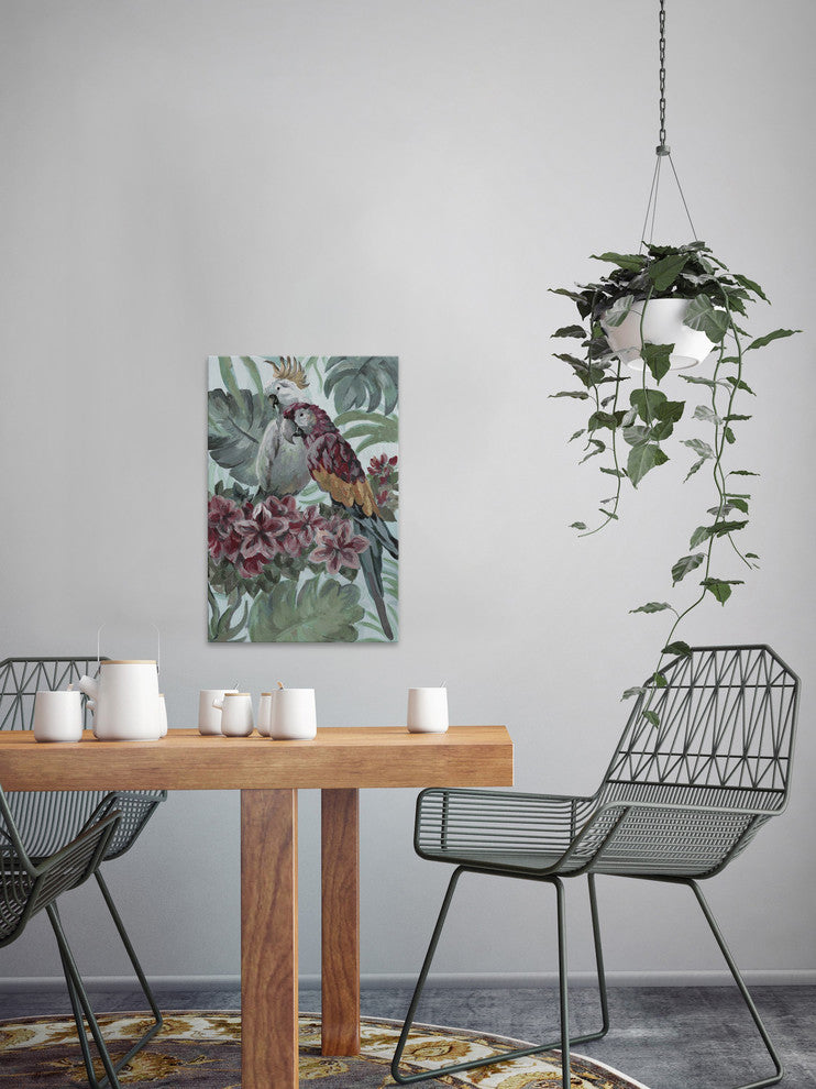 "Parrot Couple" Painting Print on Wrapped Canvas, 16"x24"