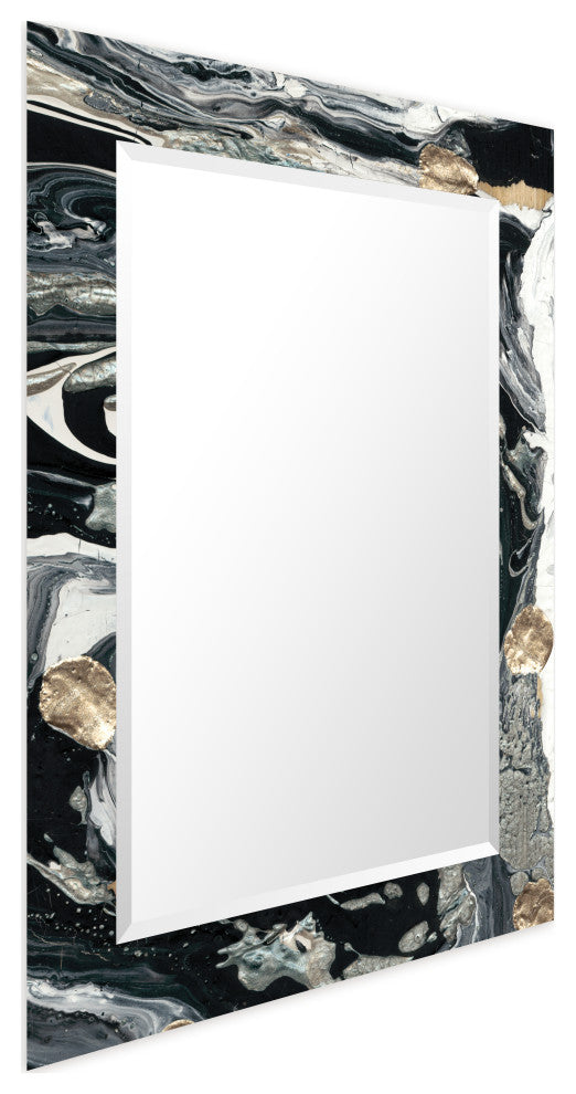 "Ebony and Ivory" Beveled Mirror on Printed Abstarct Tempered Art Glass, 40x30"