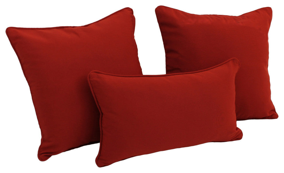 Double-Corded Solid Twill Throw Pillows With Inserts, Set of 3, Ruby Red