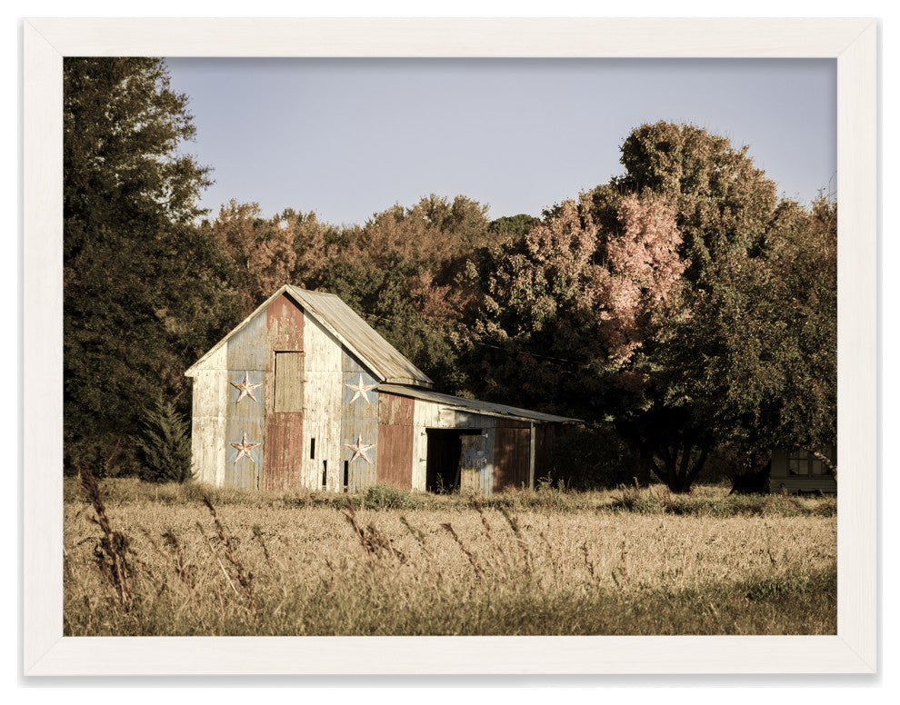 Patriotic Barn in Field Aged Effect Framed Photo Paper Wall Art Prints, White, 8" X 10"