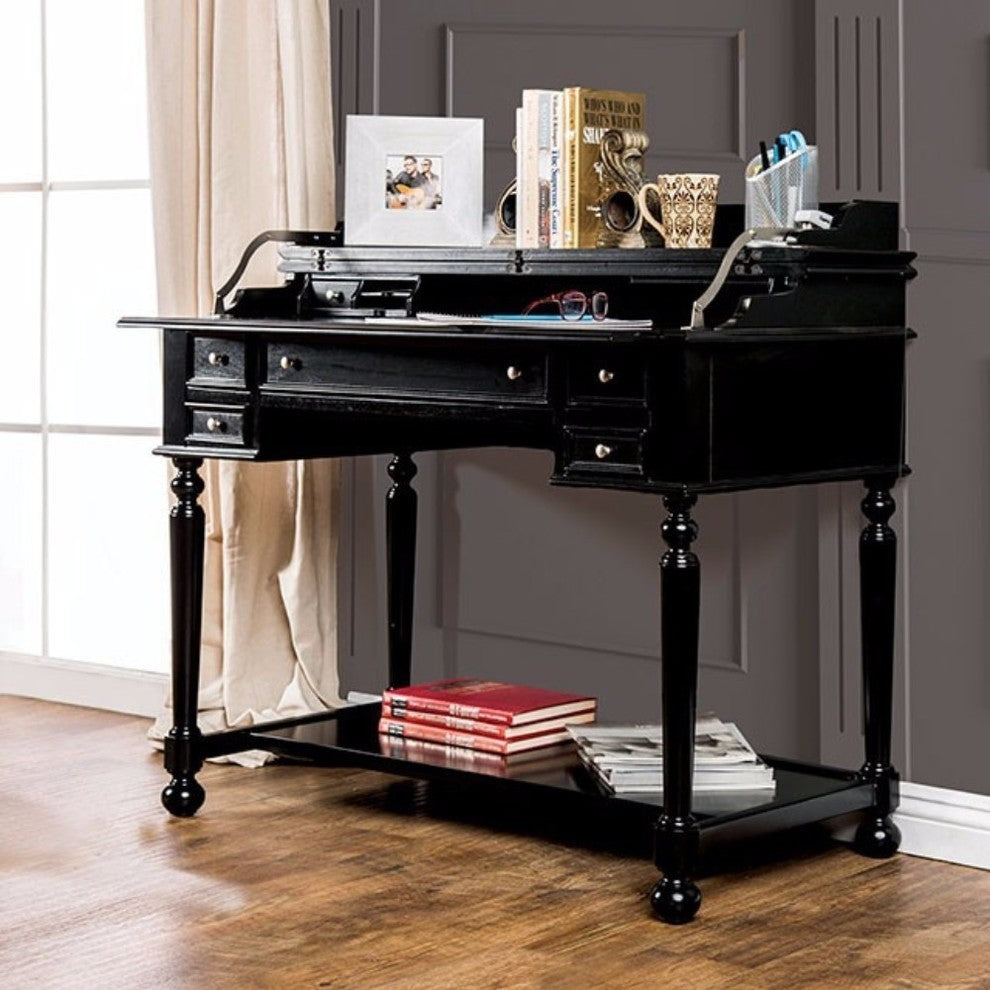 Wooden Secretary Desk With Multiple Drawers, Black