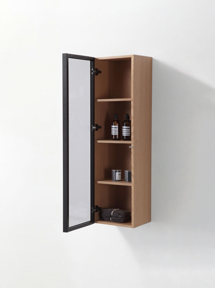 LUCE 13" Wall Mount Modern Bathroom Side Cabinet, Whitewash Oak/Matte Black