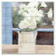 Painted Watercan & White Flowers on Planked Wood Wall Plaque Art, 12"x12"