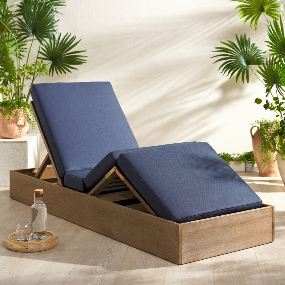 Safavieh Couture Vincent Wood Chaise Lounge Chair, Natural/Navy