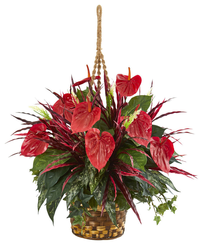 Mixed Anthurium Hanging Basket Artificial Plant