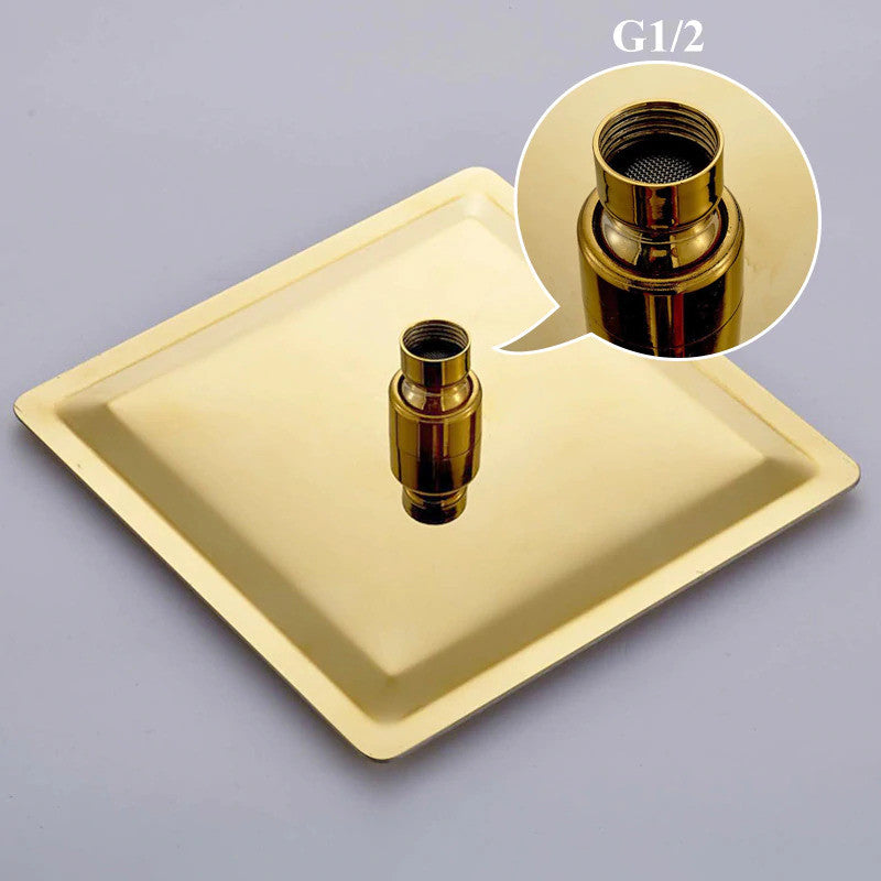 BathSelect Designer Gold Finish Brass 12" Shower Head