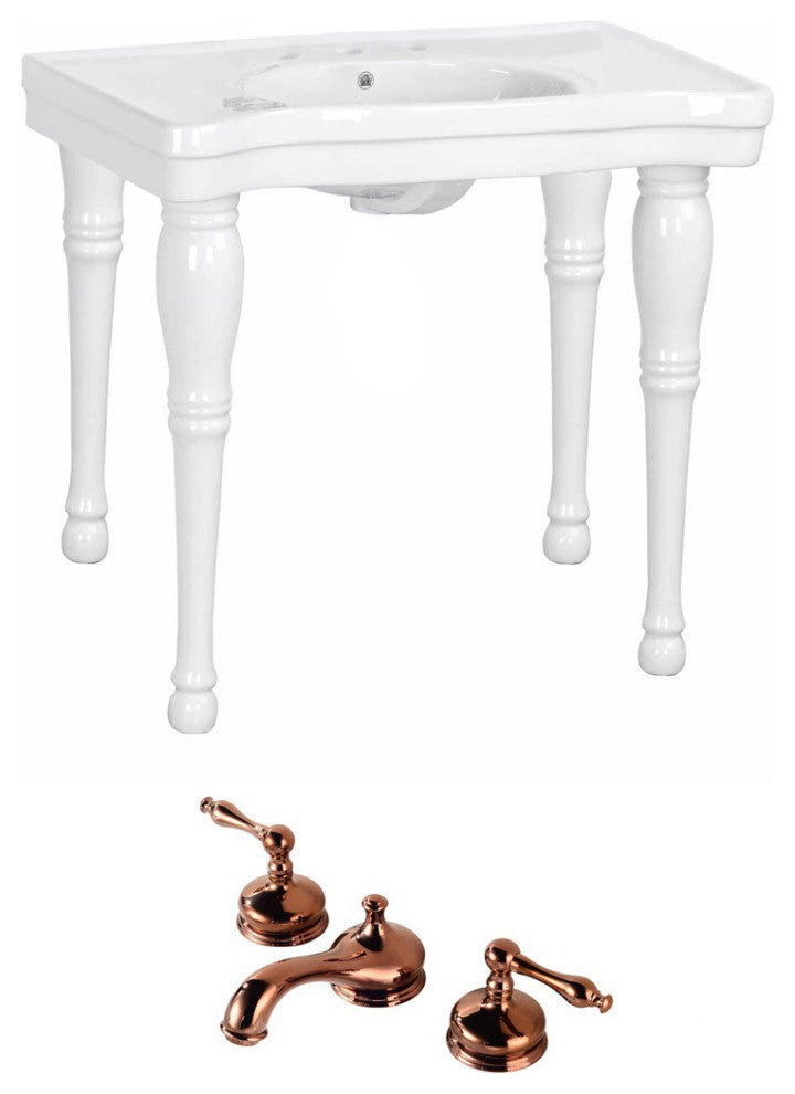 Console Sink Belle Epoque White with Spindle Legs and Widespread Faucet Holes