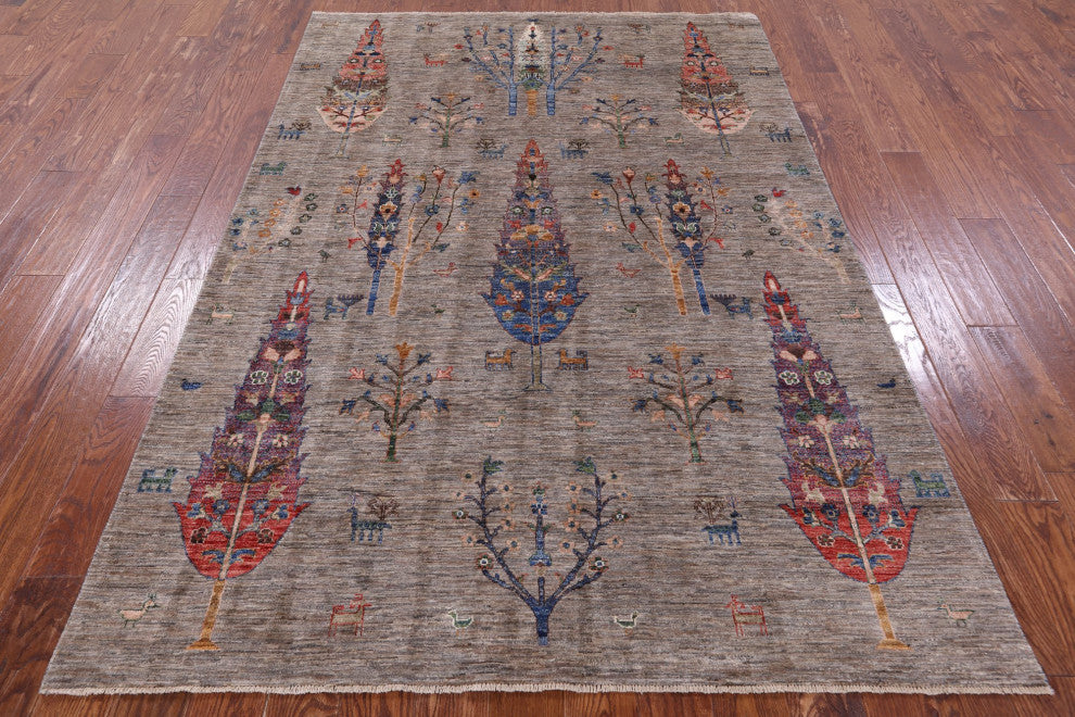 5' 8" X 8' 2" Tribal Persian Gabbeh Handmade Wool Rug Q9761