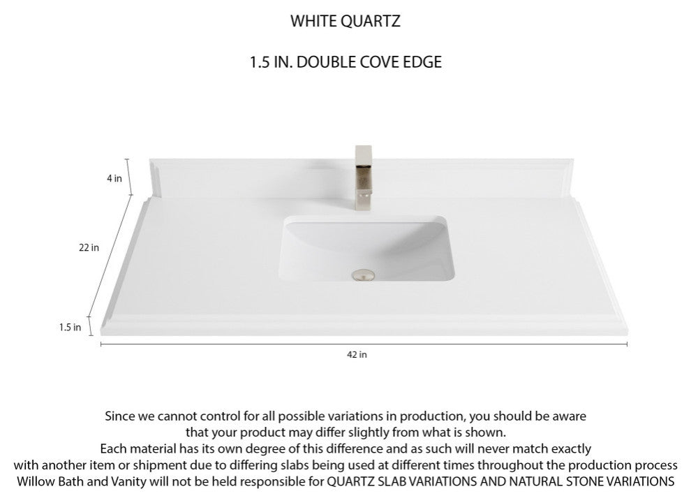 Cambridge 42 Single Sink Bath Vanity in White 1.5" White Quartz