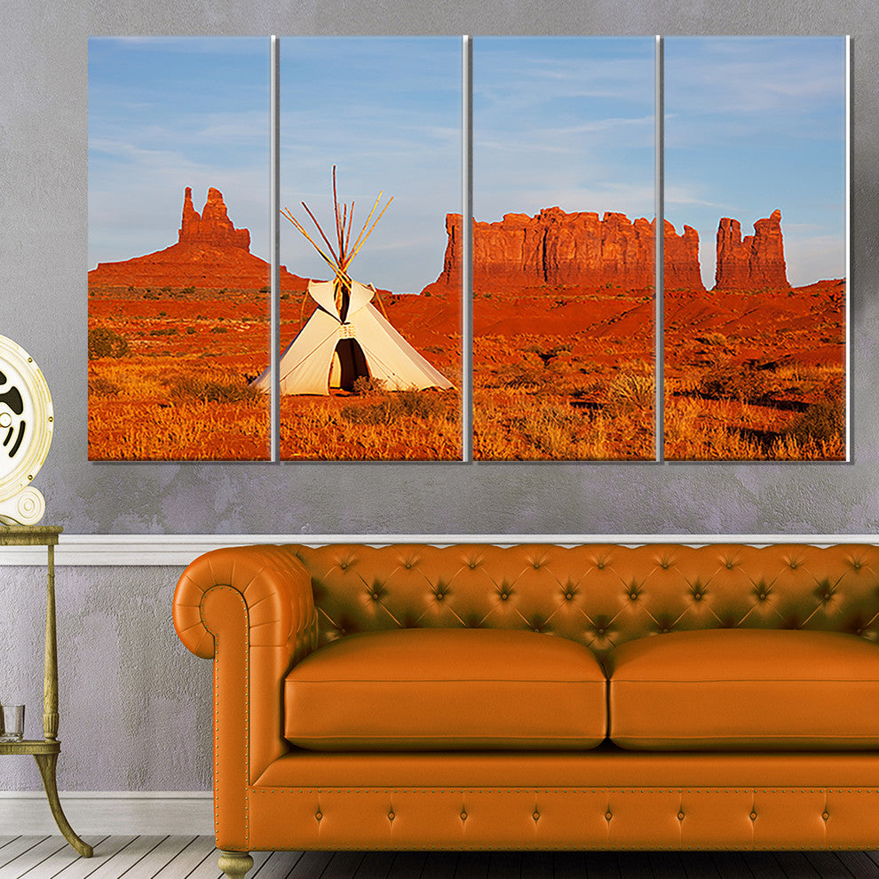 Tent in Monument Valley, Oversized Landscape Canvas Art, 48"x28", 4 Panels