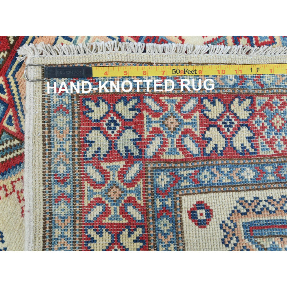 Afghan Special Kazak, Shiny Wool, Hand Knotted, Ivory, Oriental Rug, 3'0" x 4'8"