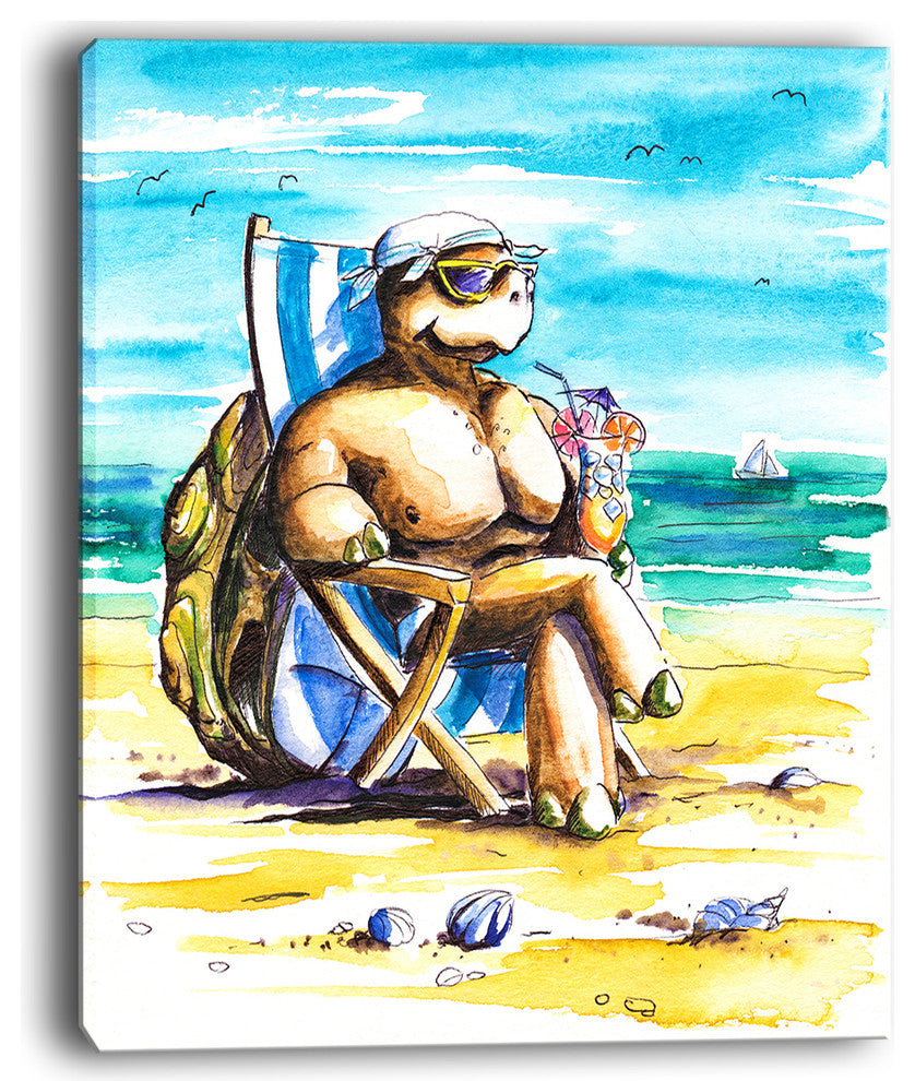 "Turtle Enjoying Holidays on Beach" Canvas Print