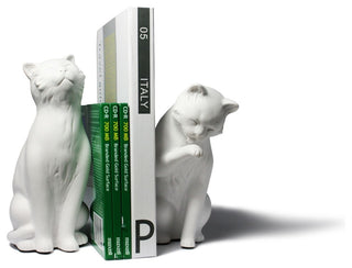 2-Piece Cat Bookend Set, White