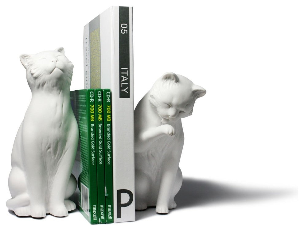 2-Piece Cat Bookend Set, White